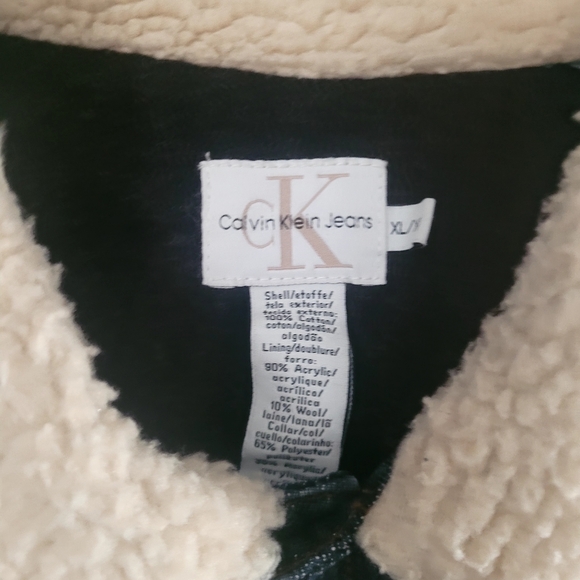 Calvin klein men's denim jacket jeans sz XL fur dark wash button up long sleev - Picture 7 of 14